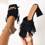 Sexy Womens Shoes Tassel Square-toe High Heels