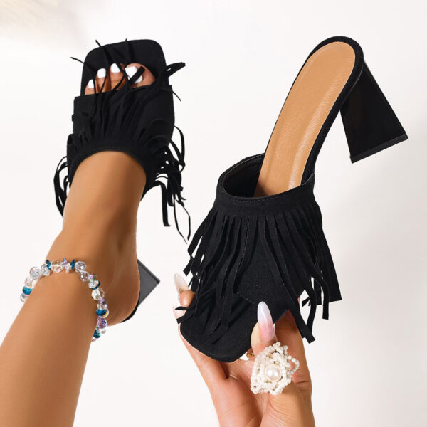 Sexy Womens Shoes Tassel Square-toe High Heels