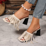 Sexy Womens Shoes Tassel Square-toe High Heels