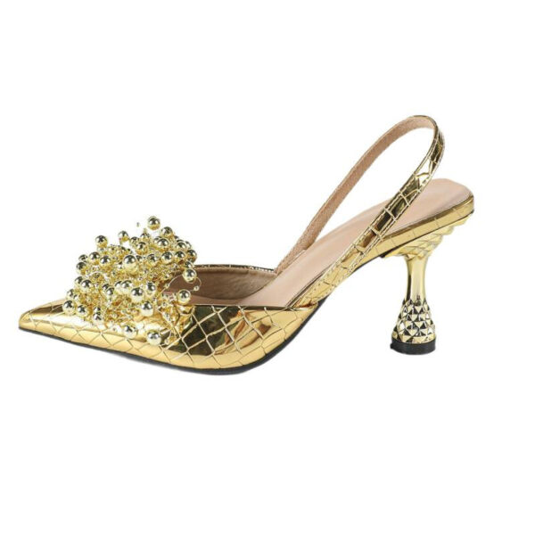 Fashionable Pearl-flower-shaped Square-bead Stiletto Sandals With A Pointed Toe And Ankle Strap For Women
