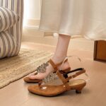 French Metal Grape Decorated Open-back Stiletto Sandals, Women Toe Post Velvet Insole Elegant Stylish Sandals