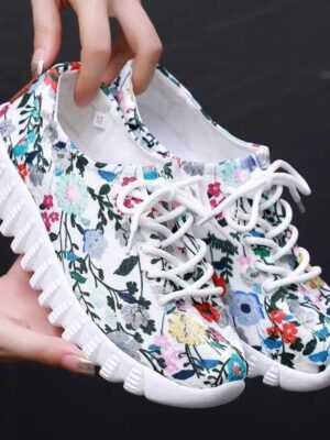 Womens Soft-soled Non-slip Casual Floral-print Sneakers