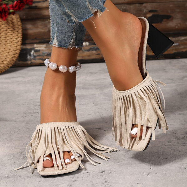 Sexy Womens Shoes Tassel Square-toe High Heels