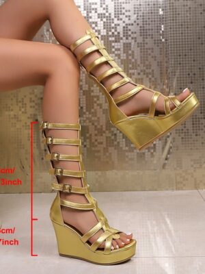 Open Toed Wedge Heel Zipper Versatile Fashion Sandals