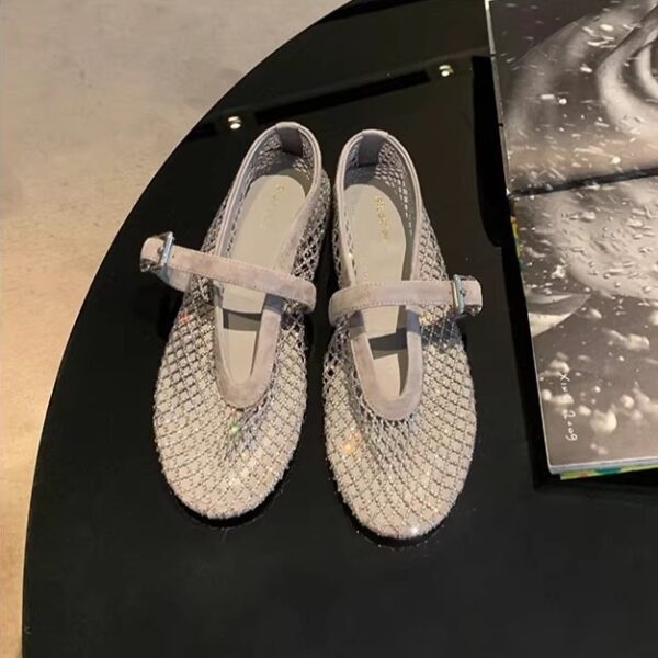 Sparkling Rhinestone Hollow-out Fishnet Pumps With A Single Strap Mary Jane Style