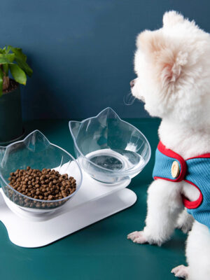 New Inclined Food Cat Ear Oblique Mouth Transparent Single Pet Bowl