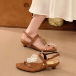 French Metal Grape Decorated Open-back Stiletto Sandals, Women Toe Post Velvet Insole Elegant Stylish Sandals
