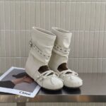 2026 Spring & Summer New Inner Heightening Ballet Sandal Boots, Belt Buckle Round Toe Bow Muted Tone Slouchy Boots
