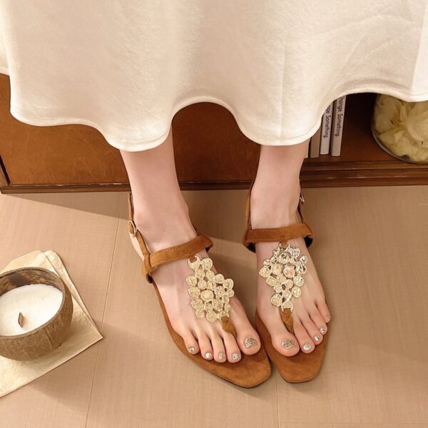 French Metal Grape Decorated Open-back Stiletto Sandals, Women Toe Post Velvet Insole Elegant Stylish Sandals