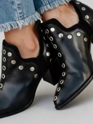 Pointed-toe Studded Chunky Heel Shoes For Women