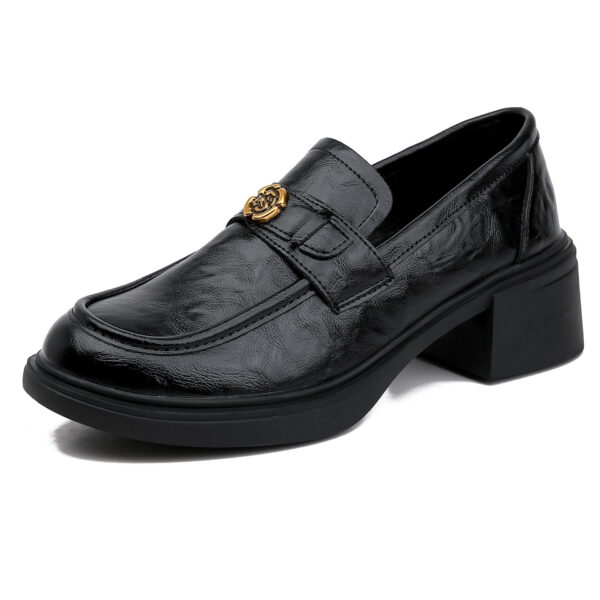 Chunky-heel Slip-on Leather Shoes With Thick Soles
