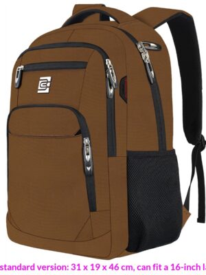 BC Men's Business Backpack Oxford Cloth Waterproof 16 Inch Large Capacity Multifunctional Computer Backpack Student Backpack Female - Coffee Color