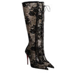 New Pointed-toe High-heeled Sexy Lace Black Over-the-knee Boots Red Sole