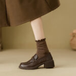 Chunky-heel Slip-on Leather Shoes With Thick Soles