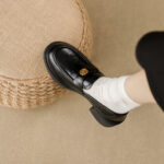 Chunky-heel Slip-on Leather Shoes With Thick Soles