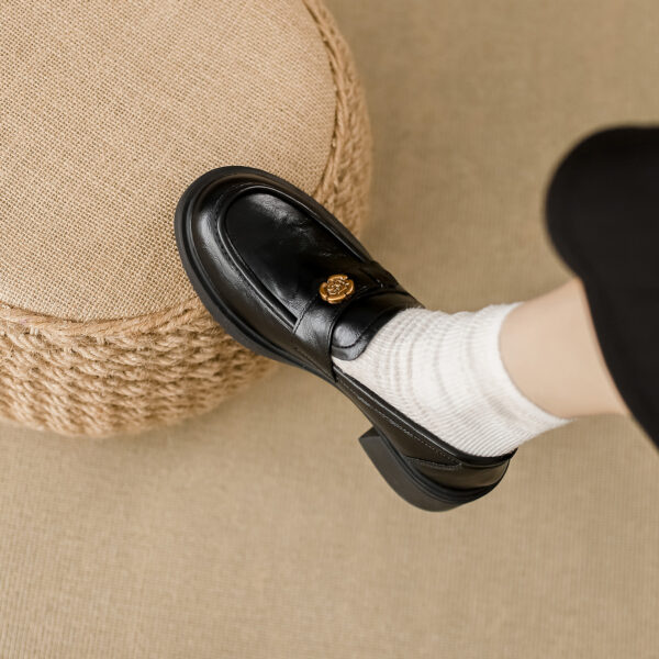 Chunky-heel Slip-on Leather Shoes With Thick Soles
