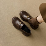 Chunky-heel Slip-on Leather Shoes With Thick Soles