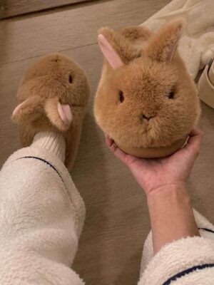 Cute Fluffy Bunny Warm Padded Cotton Slippers For Women