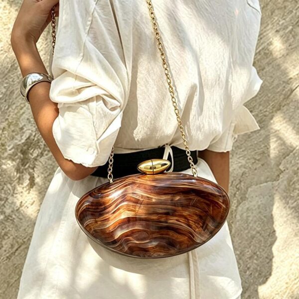 Retro Brown Marble-patterned Acrylic Evening Clutch Bag