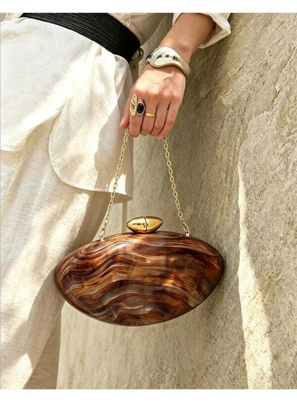 Retro Brown Marble-patterned Acrylic Evening Clutch Bag
