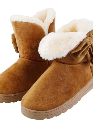 Women Ladies Snow Boots Super Soft Fabric Mid-Calf Winter Shoes Thickened Plush Warm Lining Shoes