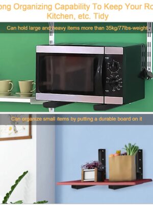 Multi-Functional L-Shape Wall Mount Bracket, Adjustable Retractable Microwave Shelf, Heavy-Duty Anti-Rust Steel Storage Rack for Indoor & Outdoor Use