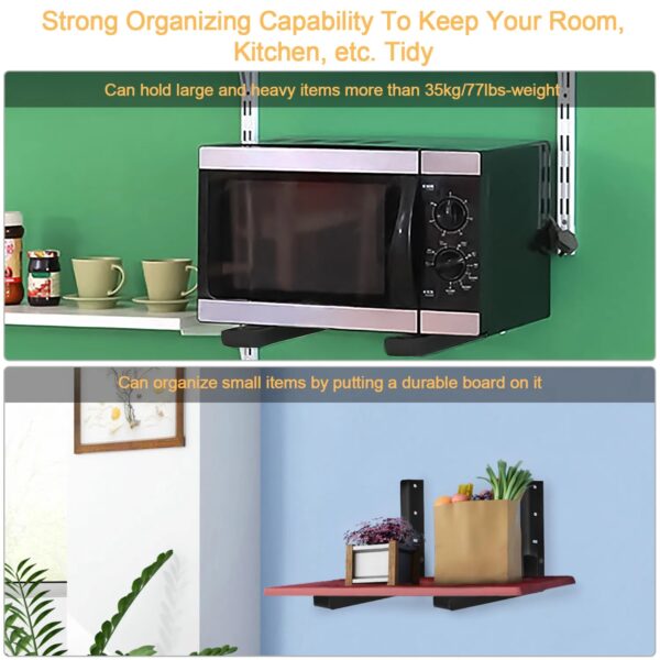 Multi-Functional L-Shape Wall Mount Bracket, Adjustable Retractable Microwave Shelf, Heavy-Duty Anti-Rust Steel Storage Rack for Indoor & Outdoor Use