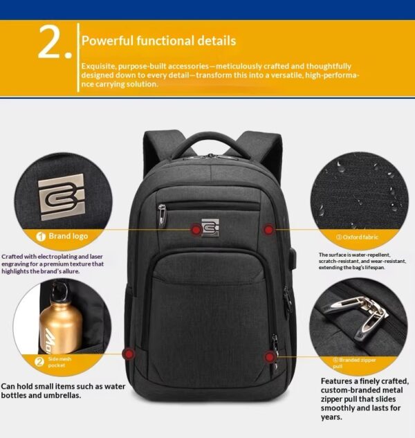 BC Men's Business Backpack Oxford Cloth Waterproof 16 Inch Large Capacity Multifunctional Computer Backpack Student Backpack Female - Coffee Color