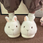 Cute Fluffy Bunny Warm Padded Cotton Slippers For Women