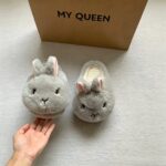 Cute Fluffy Bunny Warm Padded Cotton Slippers For Women