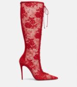 New Pointed-toe High-heeled Sexy Lace Black Over-the-knee Boots Red Sole