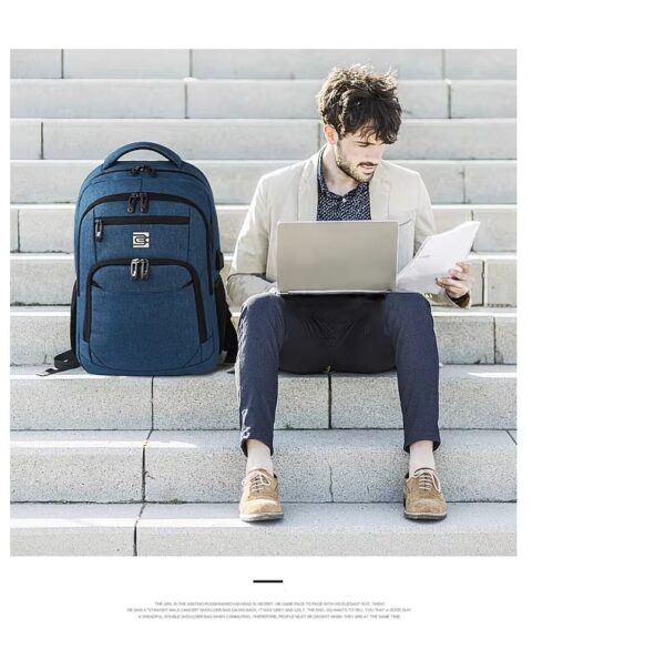 BC Men's Business Backpack Oxford Cloth Waterproof 16 Inch Large Capacity Multi Functional Computer Backpack Student Backpack Women's Blue Large Edition