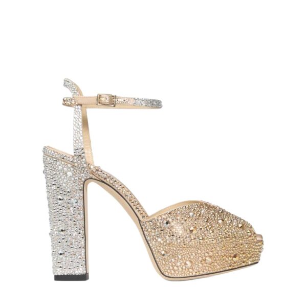 Rhinestone-decorated Fish-mouth High-heeled Sandals With A Thick Sole Featuring A Chunky Heel Design For Women